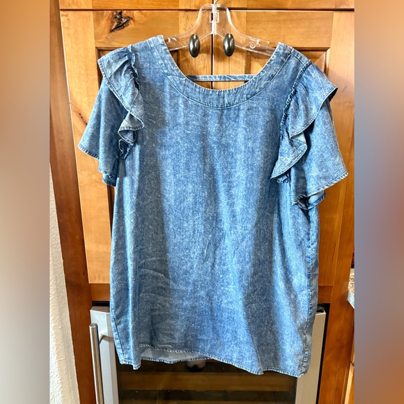 Doe & Rae Blue Ruffle Sleeve Blouse - Picture 1 of 5